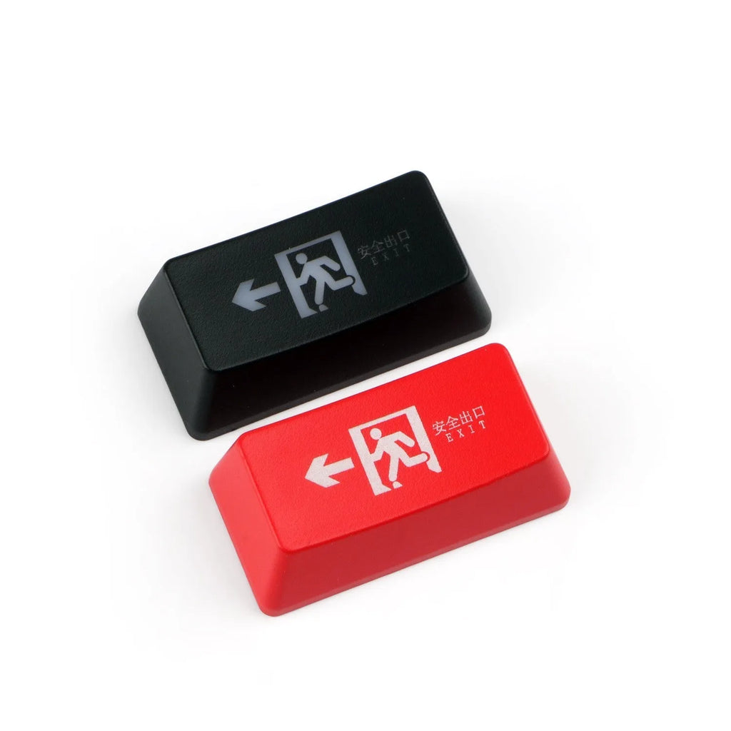 Red safety evacuation exit mechanical keyboard keycap with transparent construction