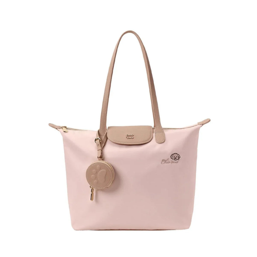 Oxford cloth tote shoulder bag in pink with sandwich pockets and large capacity design