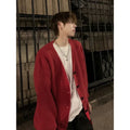Men's loose fit cotton blend V-neck cardigan in retro style solid colours