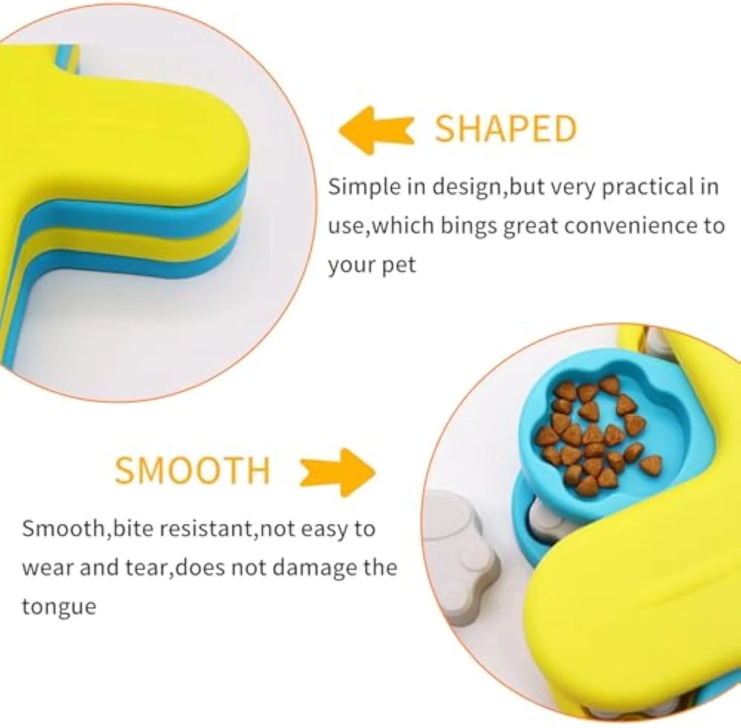 Yellow three-layer rotating dog puzzle feeder toy with claw-shaped lids on a non-slip base.