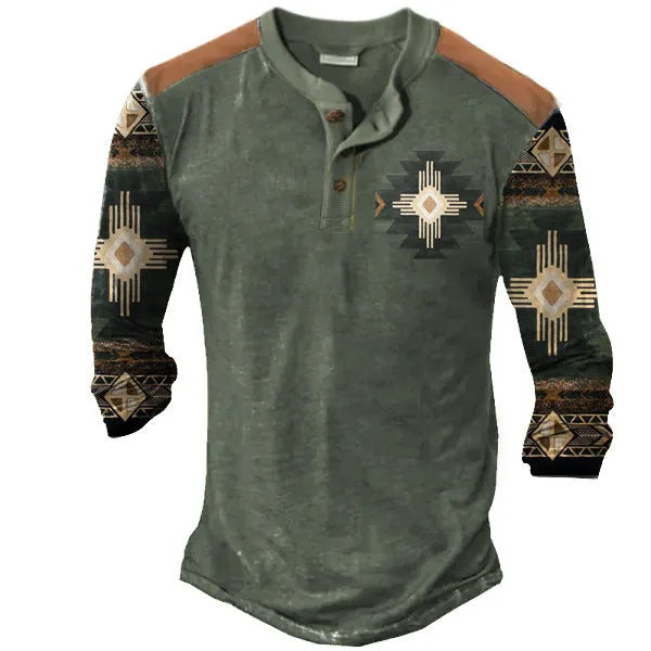 Men's long sleeve Henley shirt in solid polyester with printed detail, available in CT09-PL10581 colour