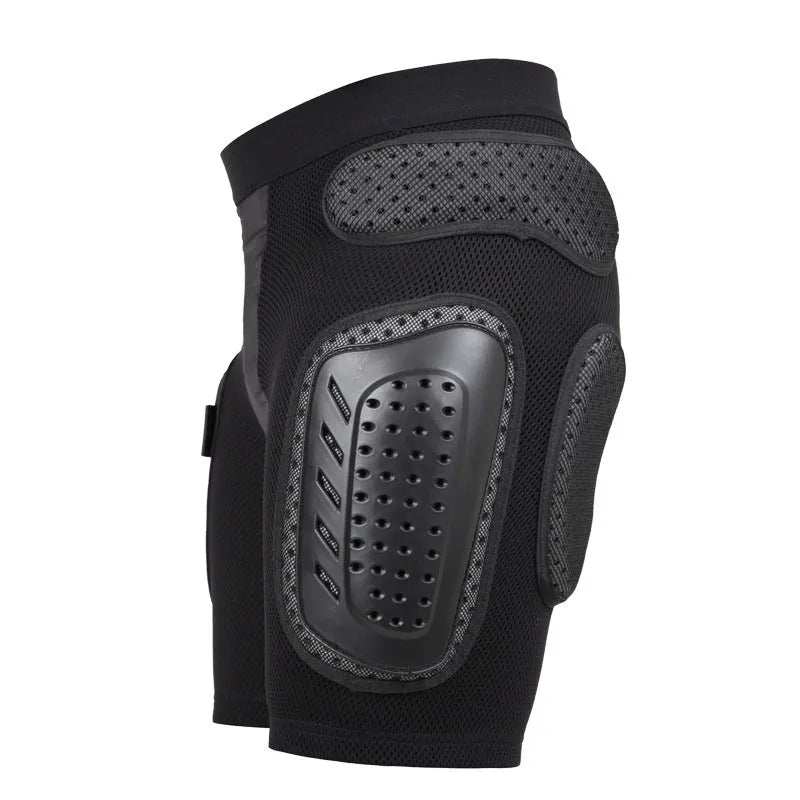 Black cycling hip pad protective pants shown in available sizes S, M, L, and XL