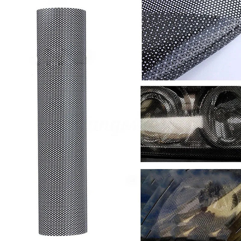 Plastic automotive colour changing perforated film measuring 30 by 106 cm with mesh pattern