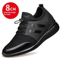Men's black casual shoes with genuine leather upper and invisible internal height increase heel.