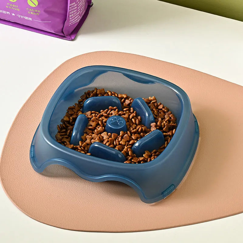 Slow feeder anti-choking dog bowl with maze pattern in blue, grey, green, or orange colour options