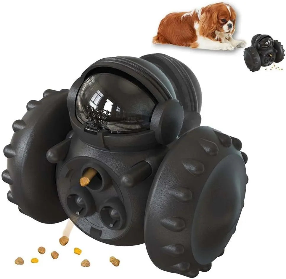 Robot-shaped tumbler pet treat dispenser toy in assorted colours for small dogs and cats