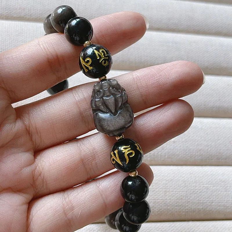 Men's natural silver stone bracelet with Chinese style design and zodiac anniversary beads