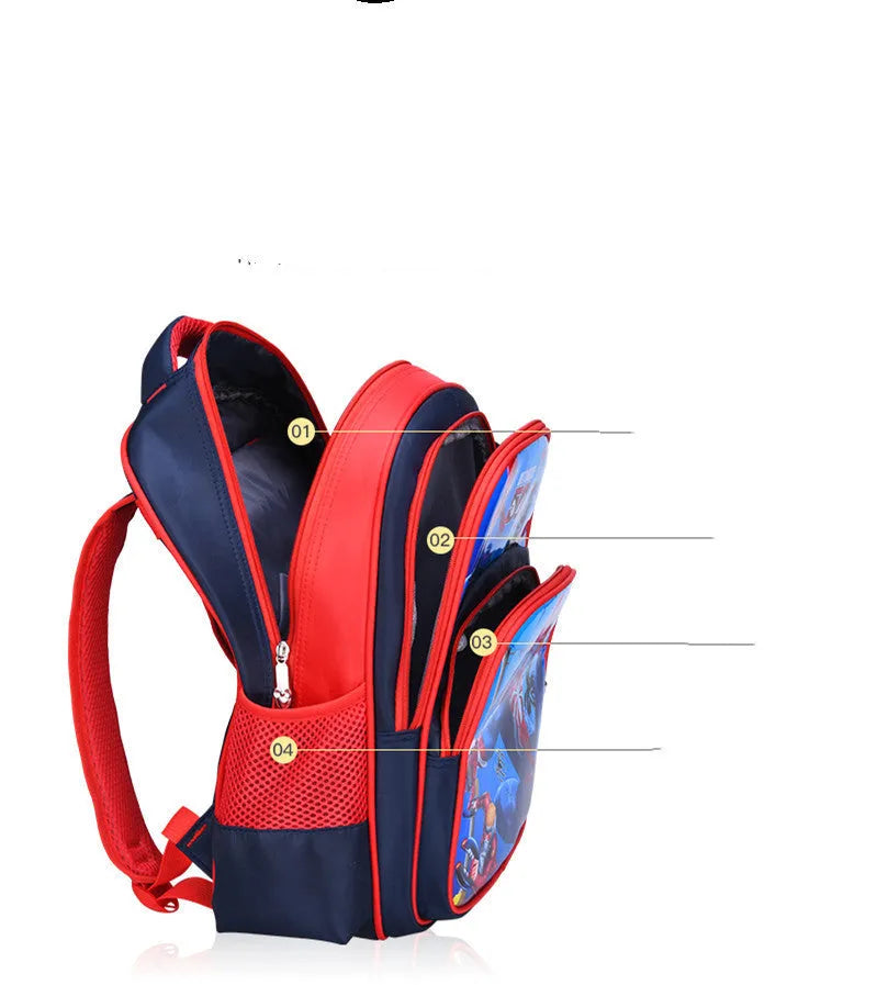 Blue children's anime cartoon backpack with double shoulder straps showing school books inside