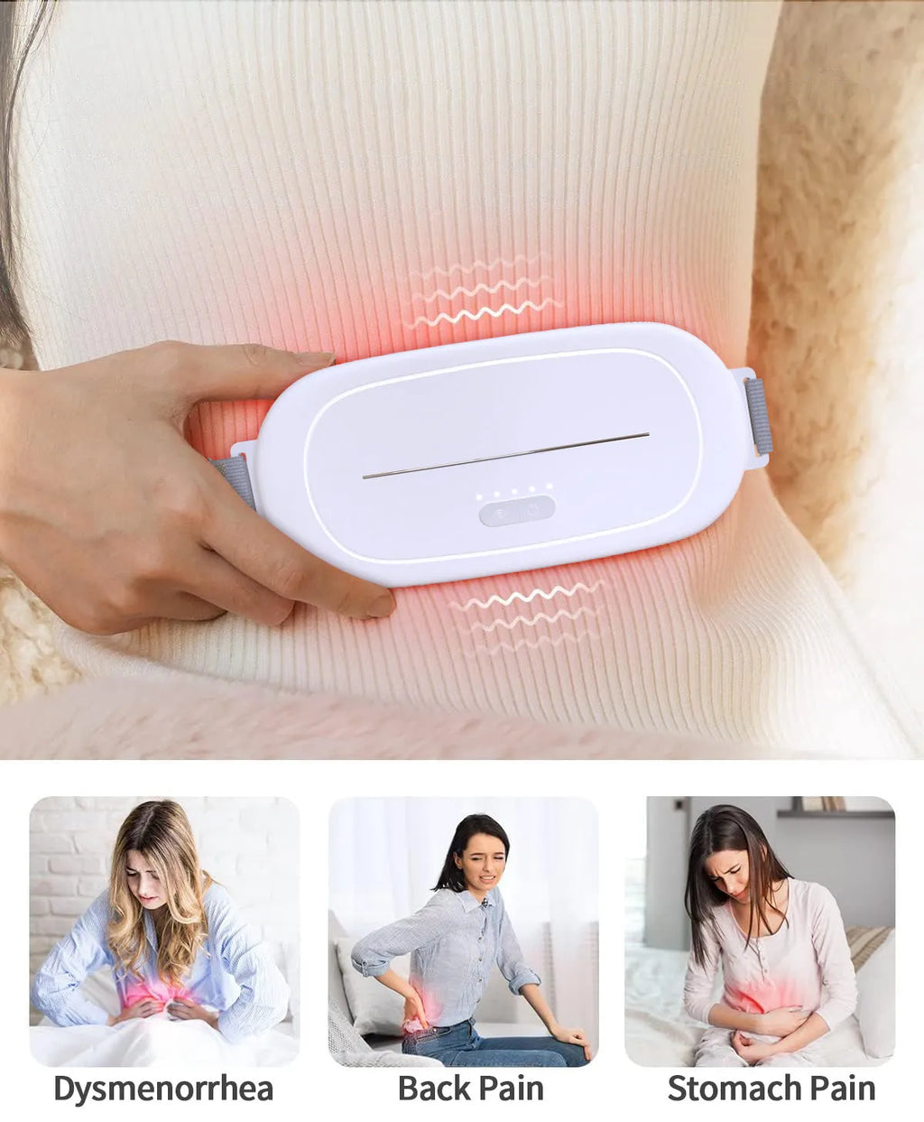 White uterine warming device with rechargeable battery for menstrual heat therapy