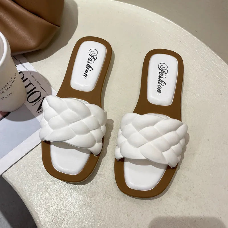 Women's plaid pattern anti-skid beach sandals with thick PVC soles in multiple colour options