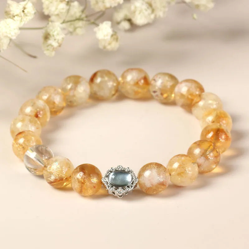 Geometric citrine crystal bracelet with 10mm width and grinding finish
