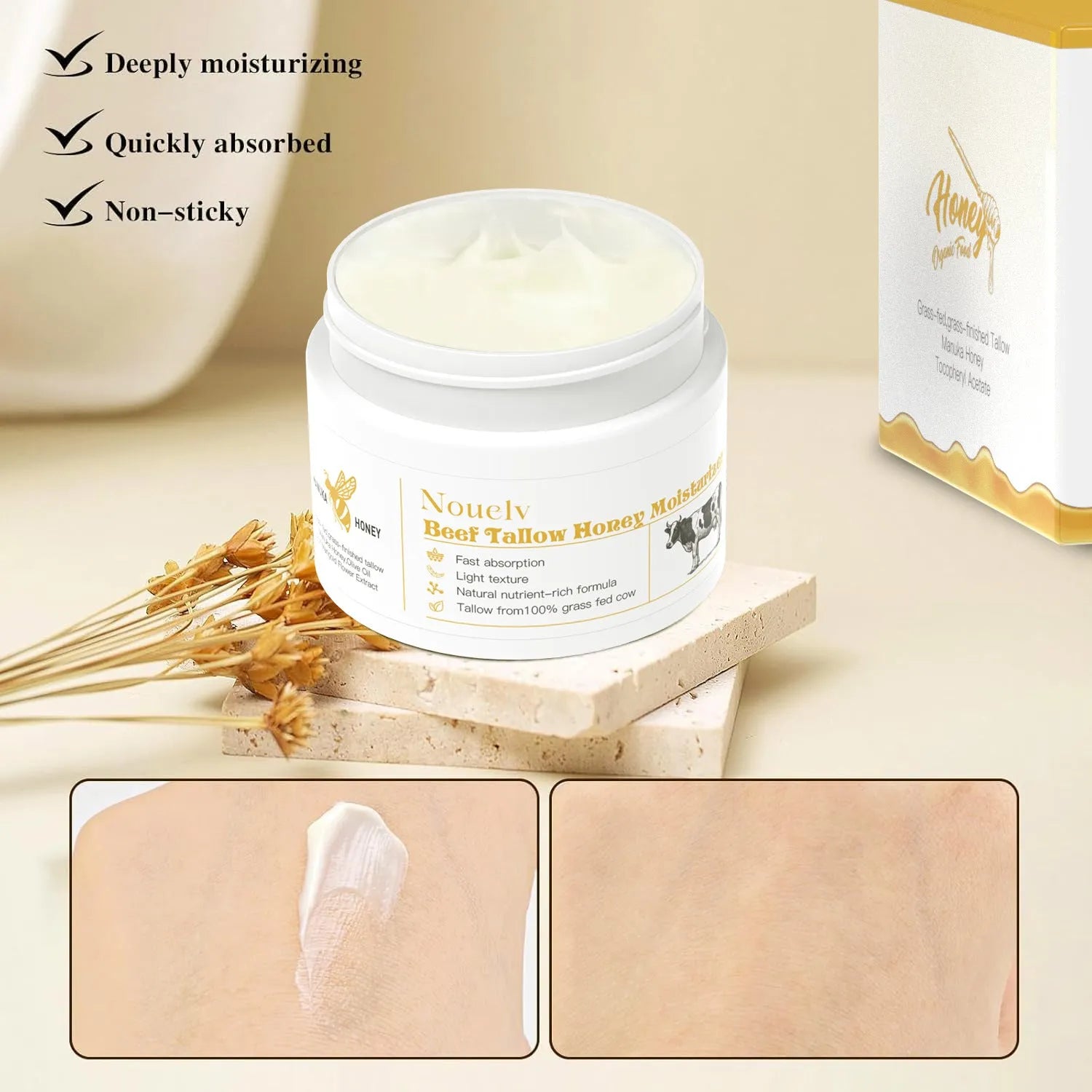 50g jar of honey tallow moisturising cream for dry and combination skin hydration