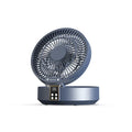 White portable rechargeable folding fan with remote control and warm night light on a desk