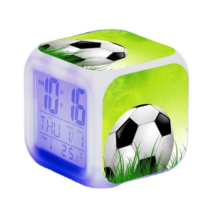 Square football pattern plastic mute alarm clock for students and children in colour options No 24, 25, 26