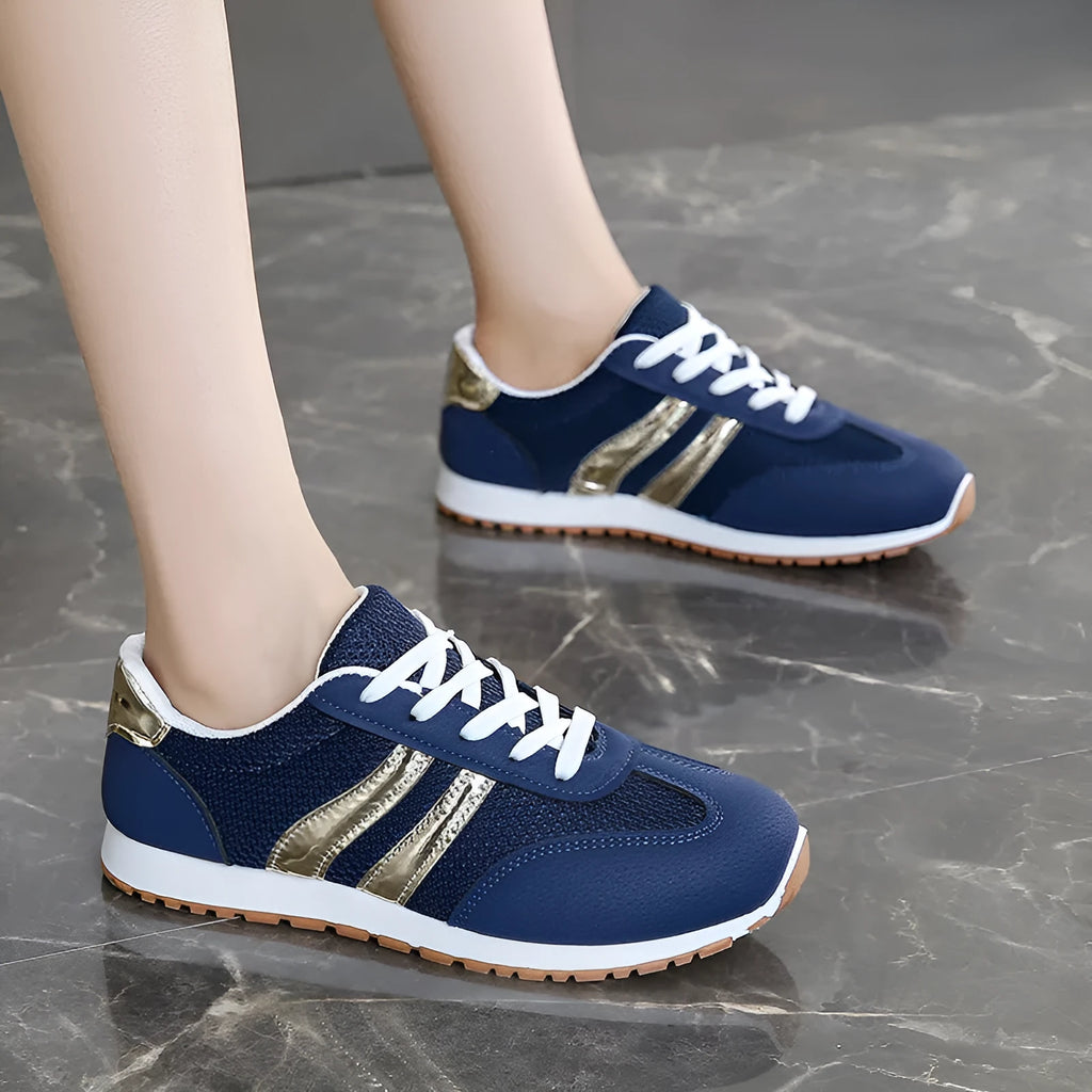 Blue women's casual shoes with cross shoulder straps and rubber soles