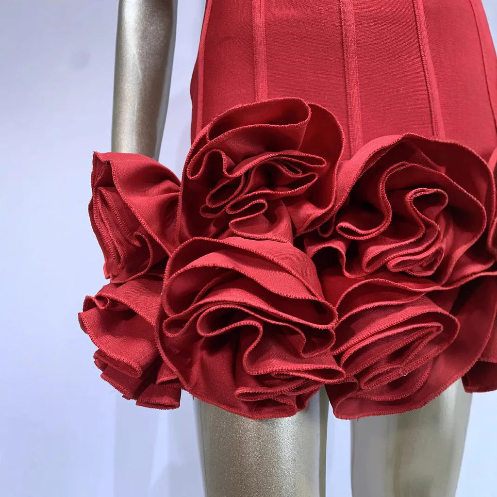Women's urban style polyester dress in red, white or black with mid-waist cut