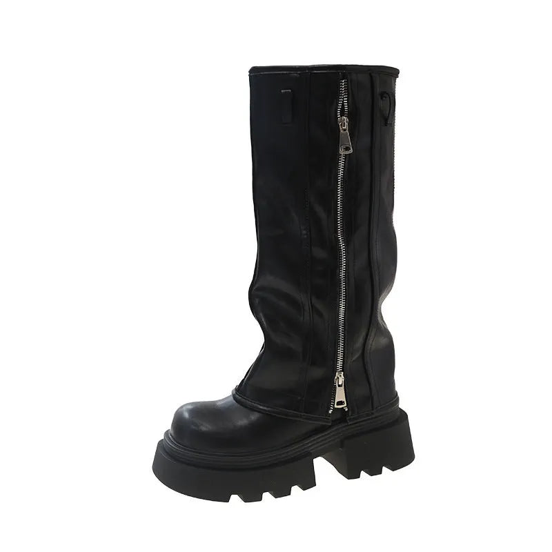 Women's platform Martin boots with a high sock, square heel, and artificial PU upper in black, brown, or wine red.