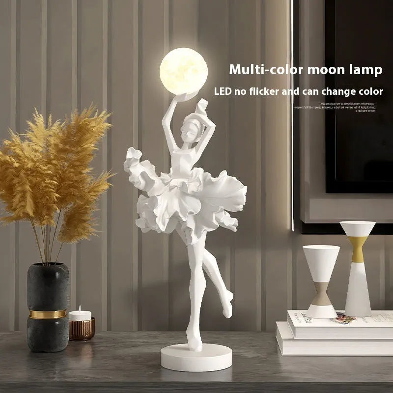 Art Girl modern resin night lamp in black gold, white, pink, or light blue with USB charging.