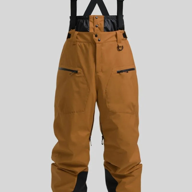 Men's waterproof ski trousers with reinforced straps in flame-retardant linen fabric