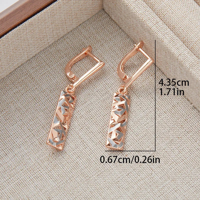 Rectangular two-tone hollow stud earrings for women with a geometric design and picture style finish.