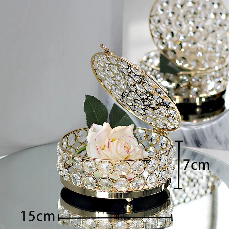 French gold metal jewelry box with transparent crystal glass lid for visible storage