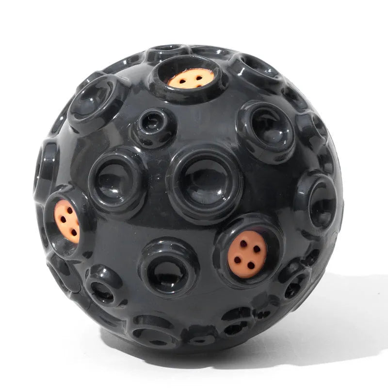 Durable natural rubber dog ball toy with magical squeaky sound for aggressive chewers in five colour options