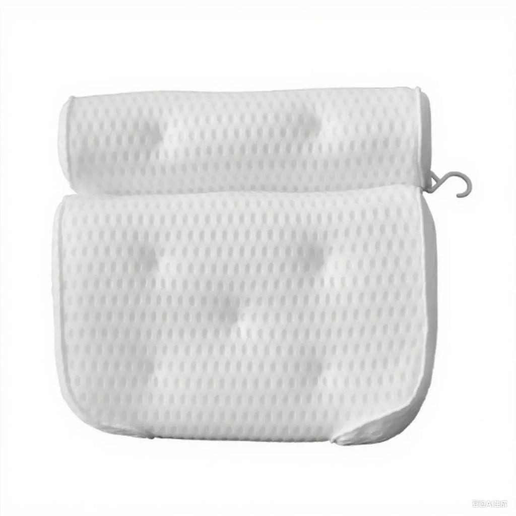 White bathtub pillow with suction cups on a 4D mesh cover.