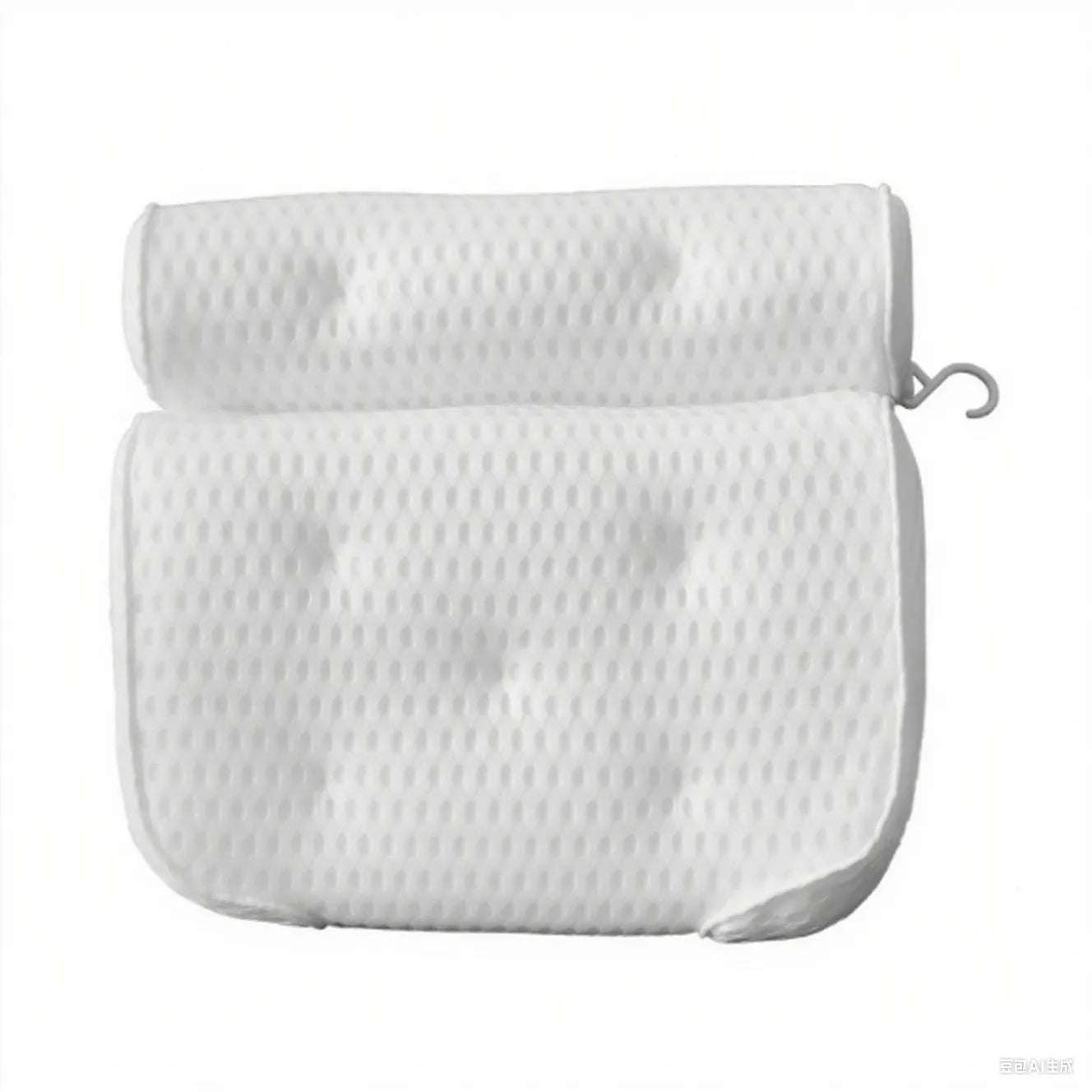 White bathtub pillow with suction cups on a 4D mesh cover.