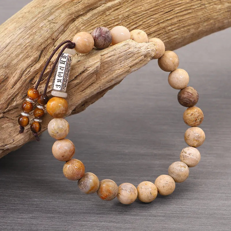 Wood colour handmade stone bead bracelet with European American retro style