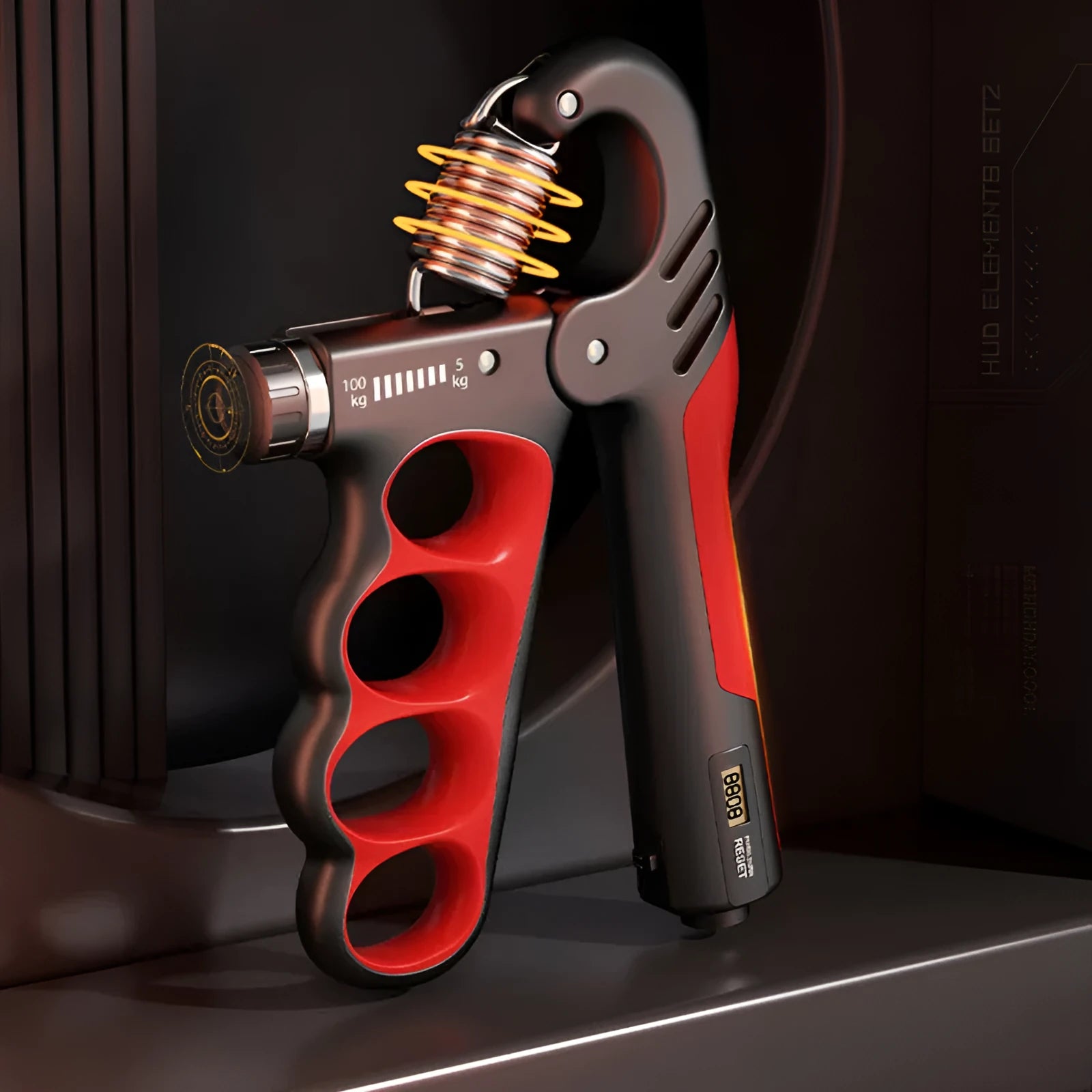 Adjustable electronic counter spring hand grip strengthener in orange, red or grey colour options