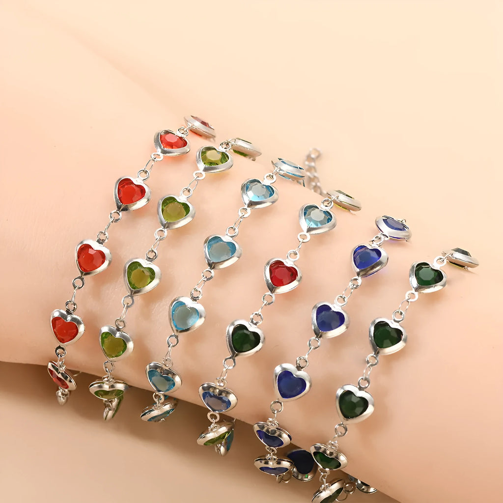 Geometric heart bracelet with colourful electroplated finish on stainless steel, unisex design