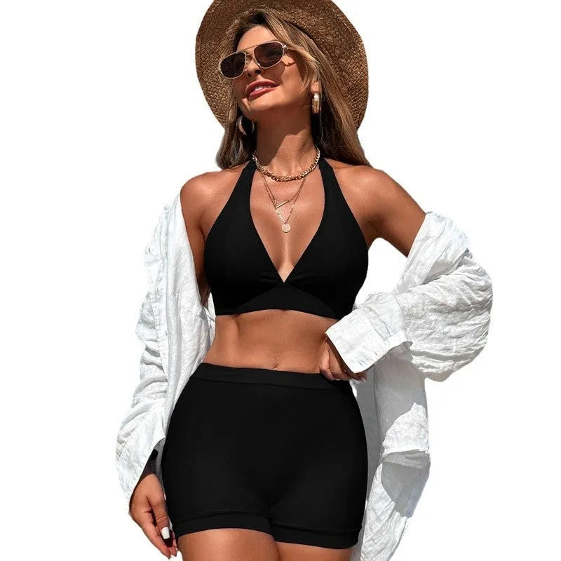 Women's split bikini swimsuit in nylon with polyester lining for swimming and wading