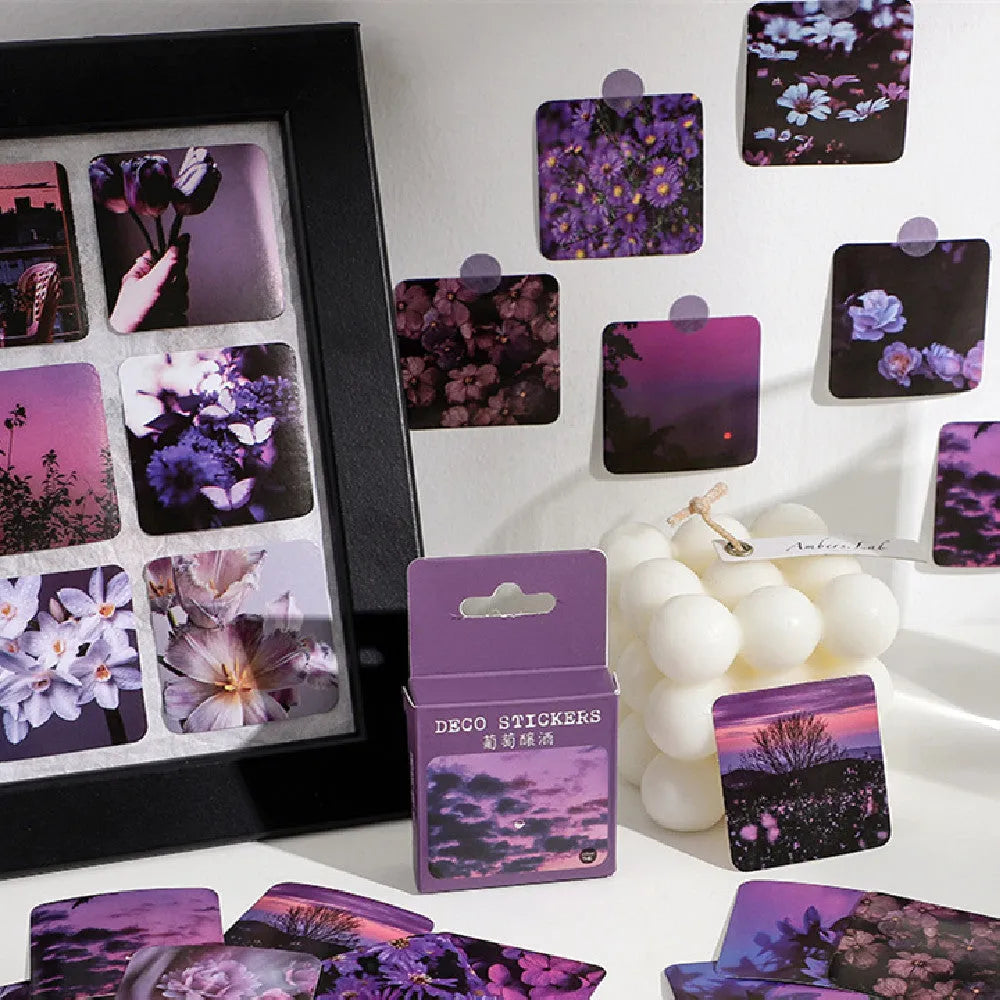 Nordic style mountain and sea decorative stickers in square 44mm size with non-drying adhesive