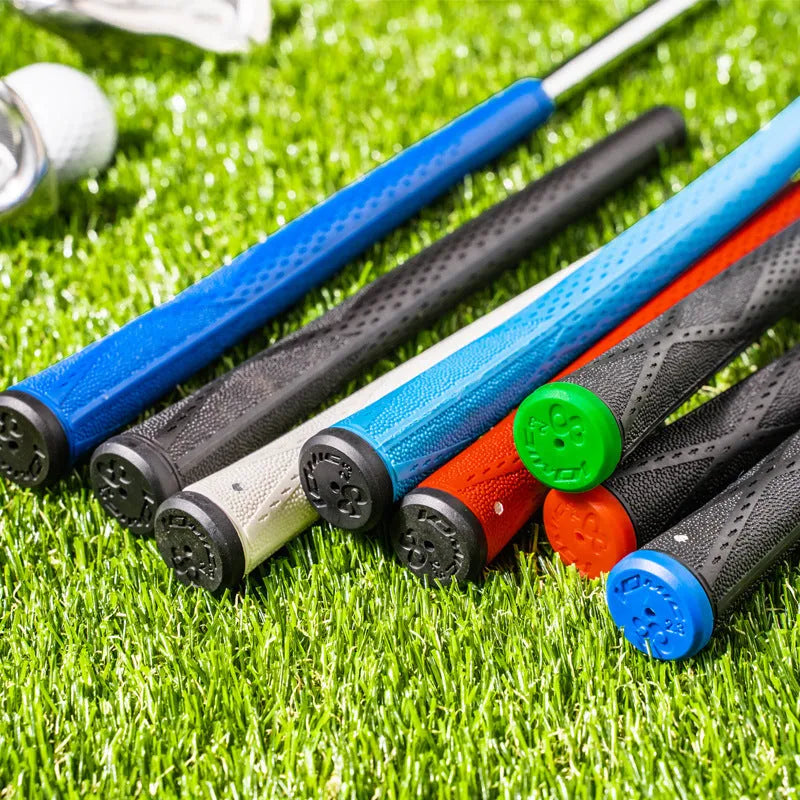 TPE material golf club grip in various colour options including pink, red, blue, white, and black.
