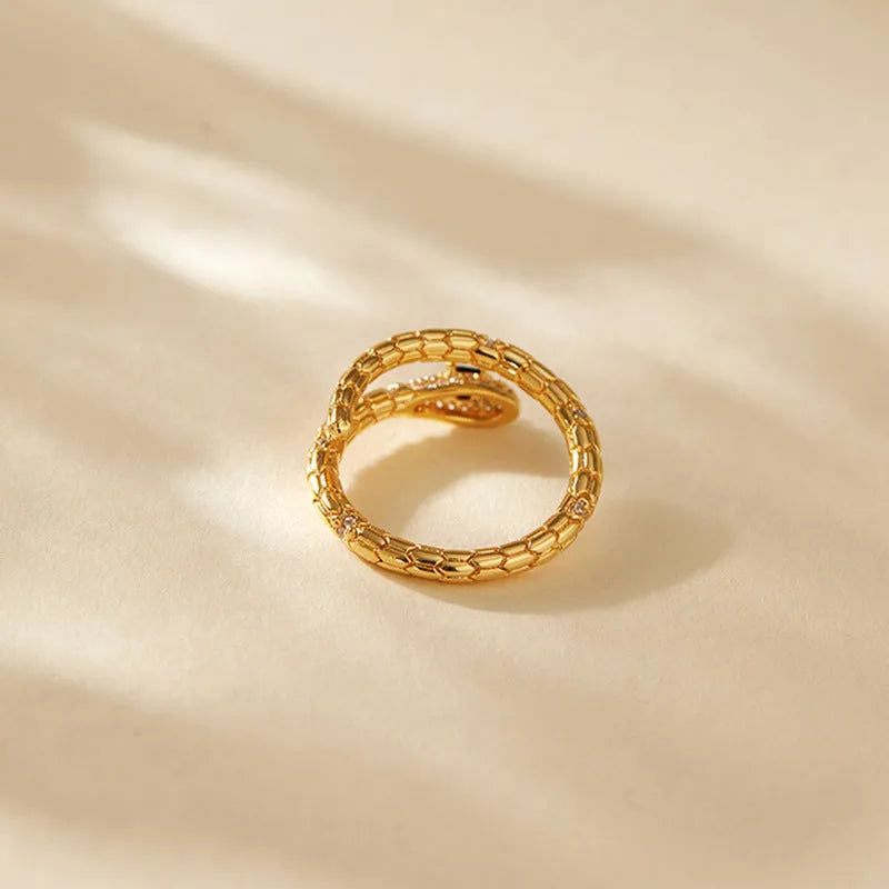 Adjustable snake-shaped copper ring with 18K gold colour plating for index finger