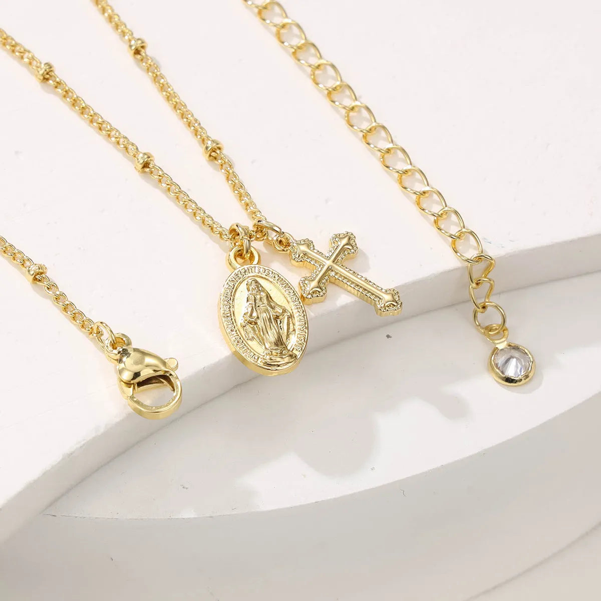 Geometric cross Virgin Mary necklace in 18K gold colour for women