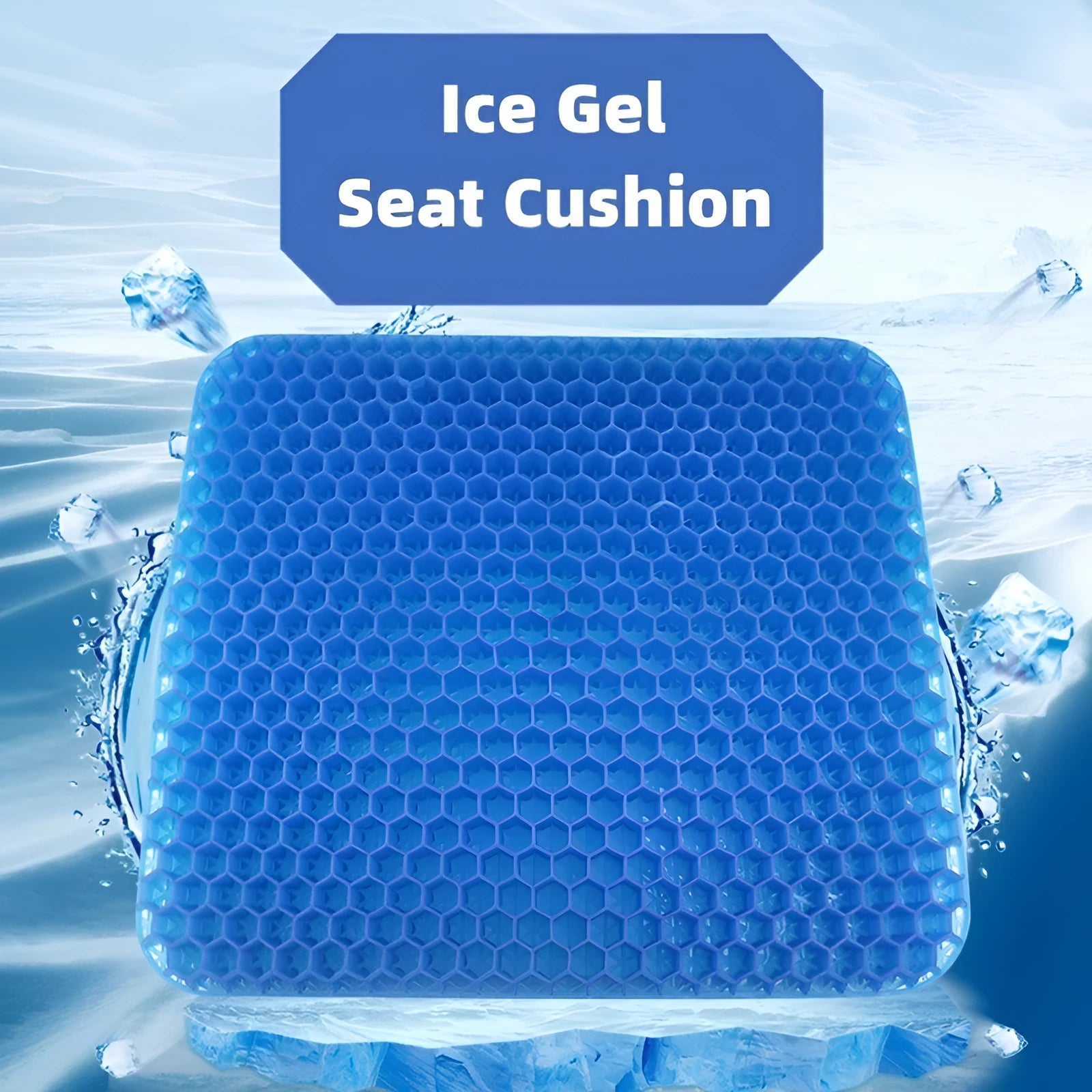 Blue breathable honeycomb gel seat cushion with double-thick construction showing removable cover
