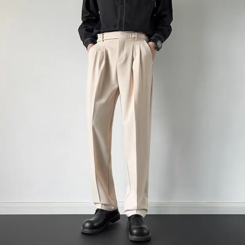 Men's straight loose fit suit trousers in apricot and black colours with Asian sizing options