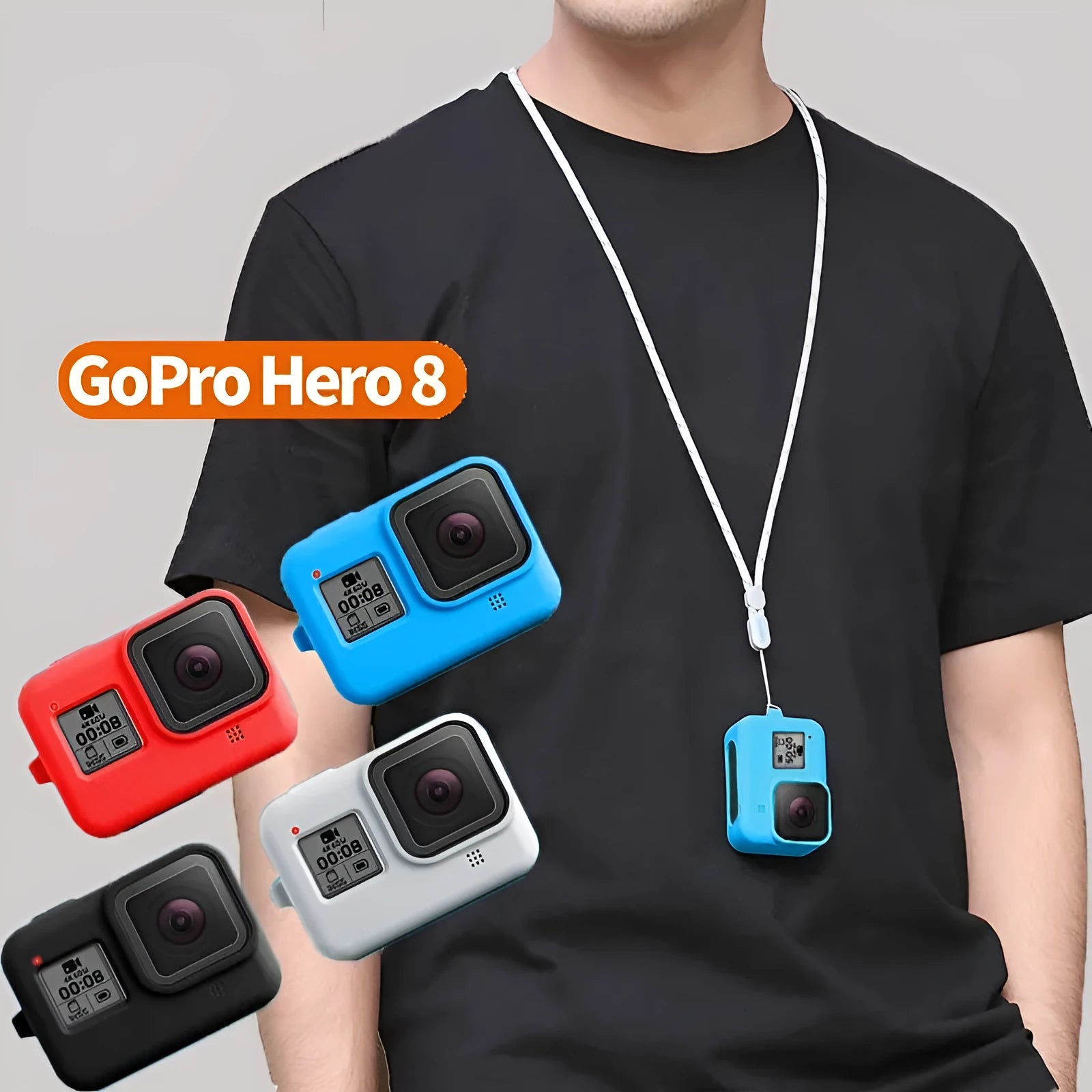 GoPro Hero8 Black silicone protective sleeve with anti-lost wrist strap in blue colour