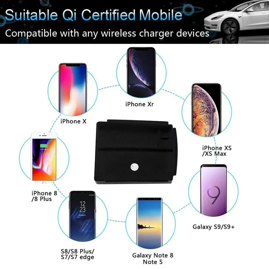 Black ABS wireless charging storage box with fast QI charging capability and base support
