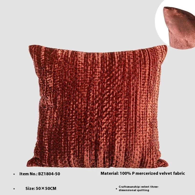 Antique style quilted cushion pillow in mercerised velvet with embossed texture, shown in square and waist pillow sizes