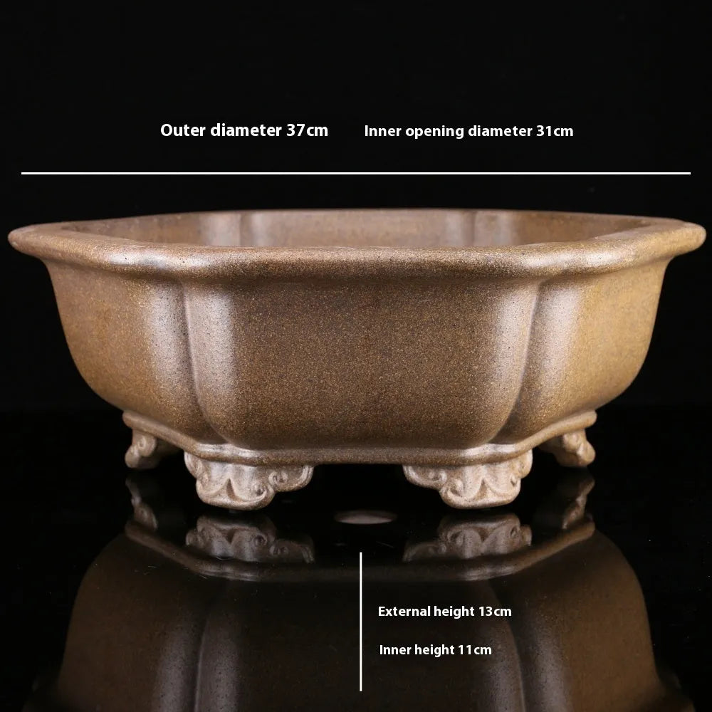 Large handmade purple sand tea basin in hexagonal style for plant cultivation