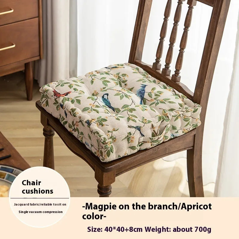 American dining chair cushion with plant pattern in multiple colours showing 40×40×8cm dimensions