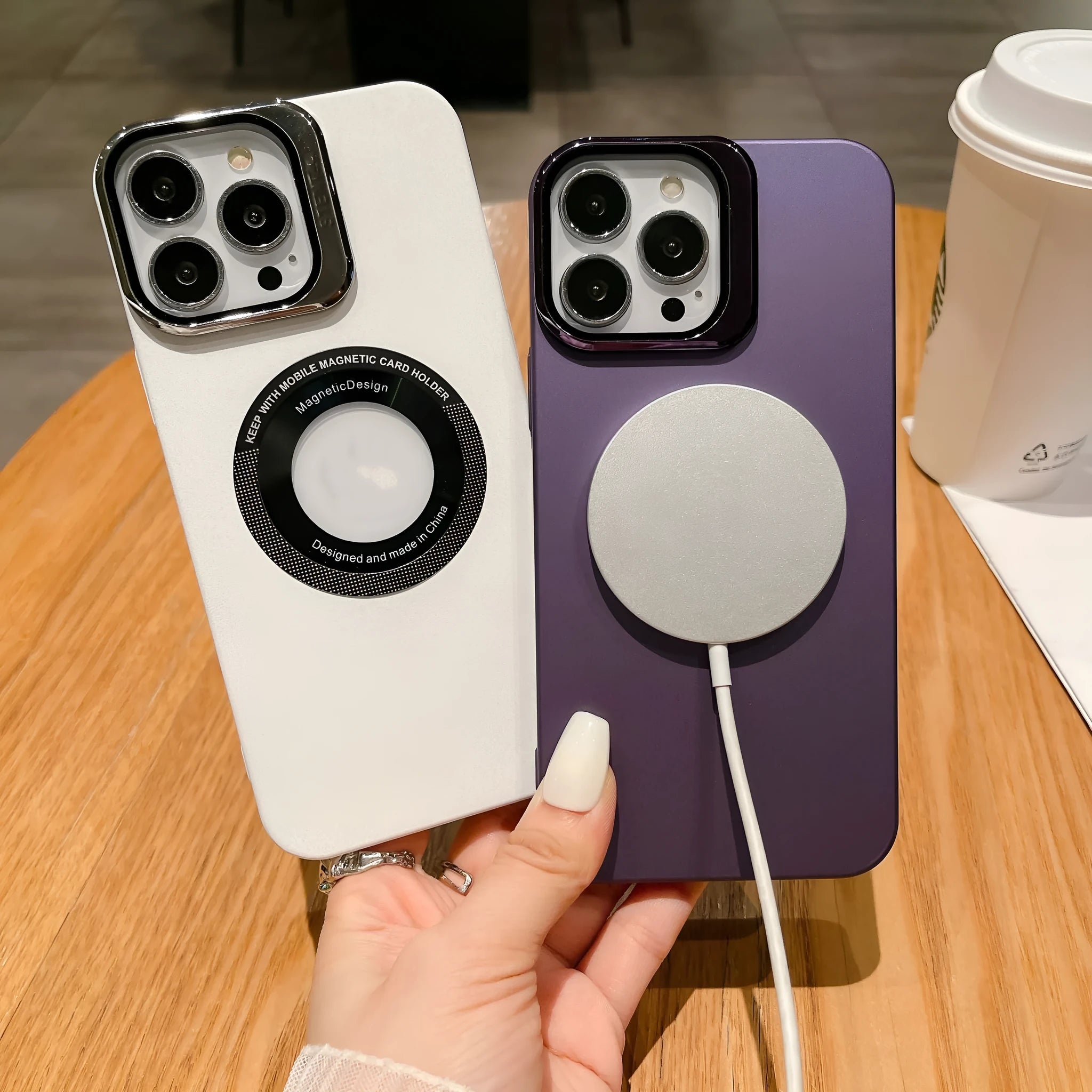 Fashion frosted magnetic suction phone case in black for iPhone 13 series showing solid colour and slim profile