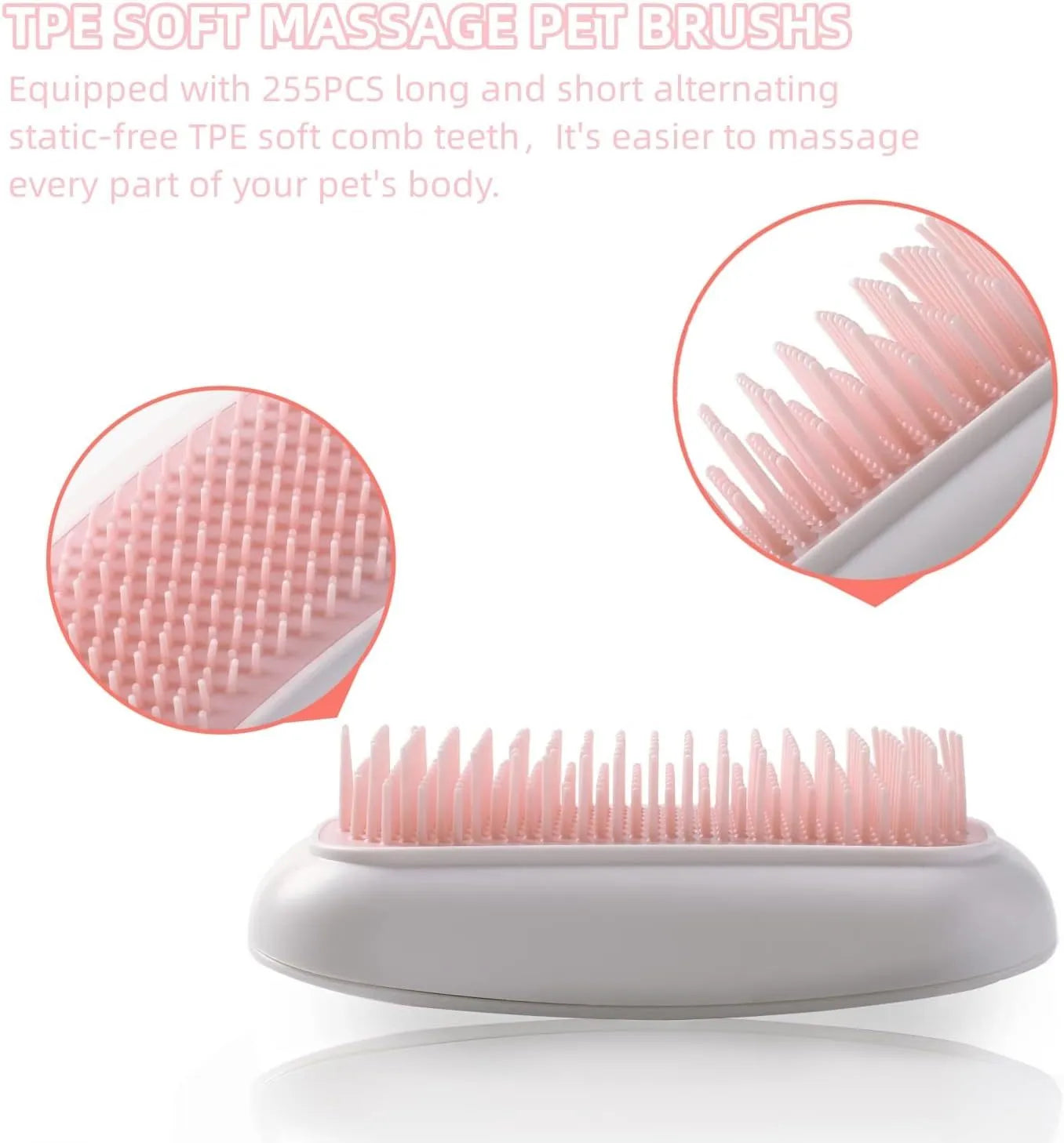 Pink electric pet massage brush with TPE comb teeth for cat and dog grooming