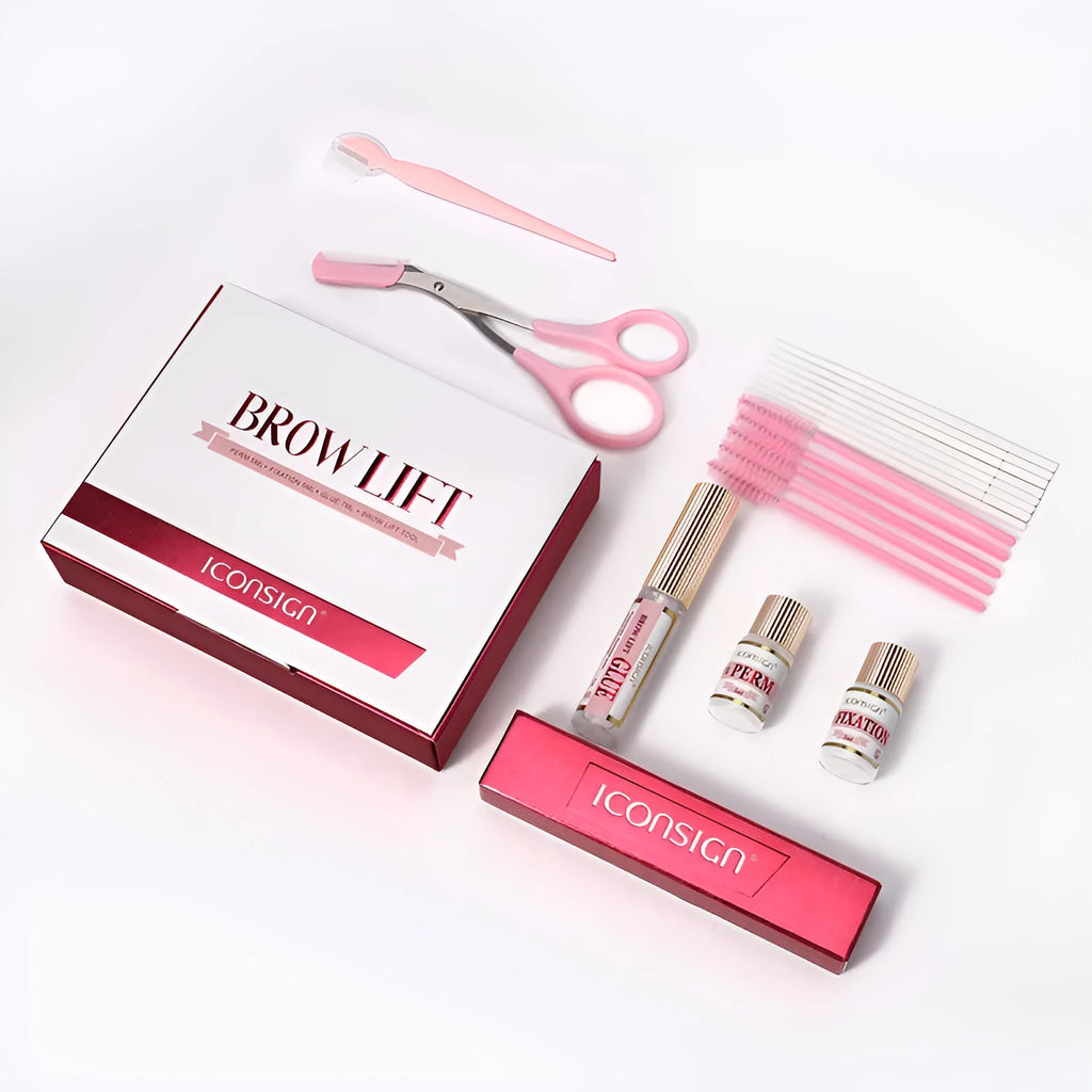 Pink eyebrow perm set for quick ironing eyebrow styling treatments in suit-style packaging