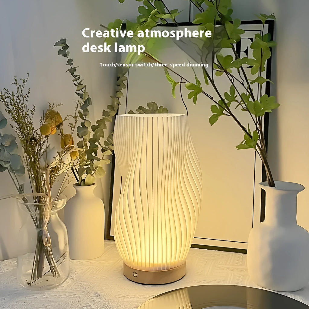 Japanese style bamboo desk lamp curve small USB dimming model in natural bamboo finish