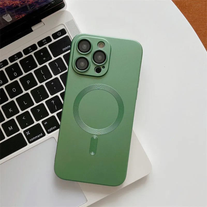 iPhone protective case with aluminium alloy frame in dark purple colour with magnetic snap.