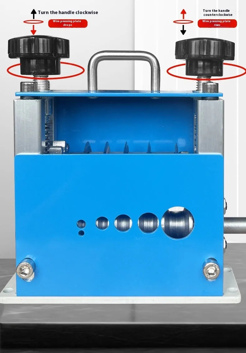 SD-017 manual wire stripping machine showing adjustable mechanism for 0.5-17mm diameter cables