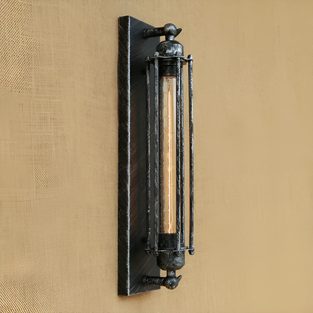 Industrial retro flute-shaped iron wall lamp in black bronze rust or silver finish
